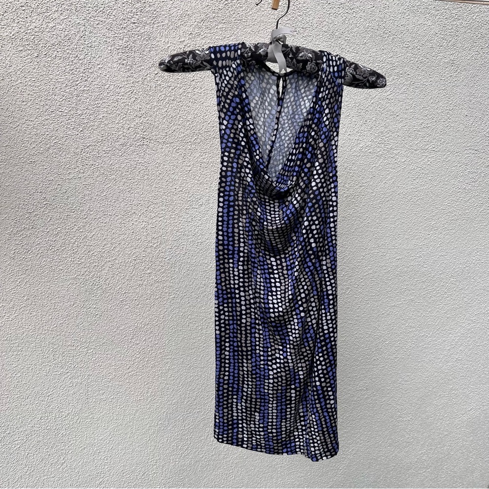 Elegant Blue and Black Patterned cowl neck sleeveless top